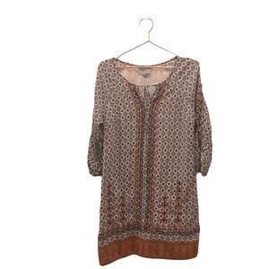Skies Are Blue boho Dress, Size medium Blue/Golden Oak/Black/White Print